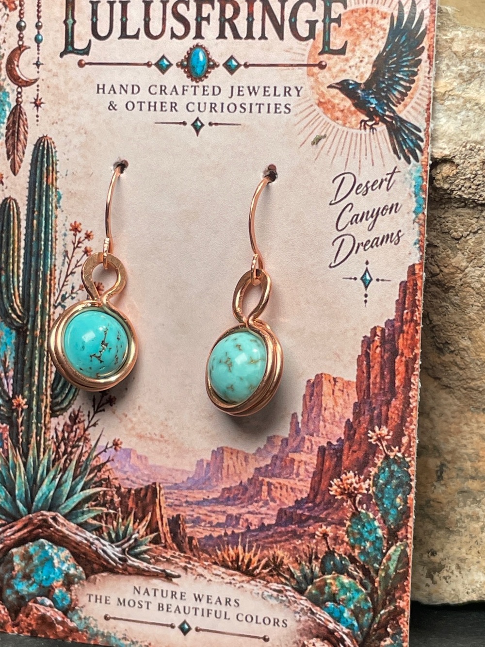 Artisan Turquoise and Gold Drop Earrings - Picture 2 of 10
